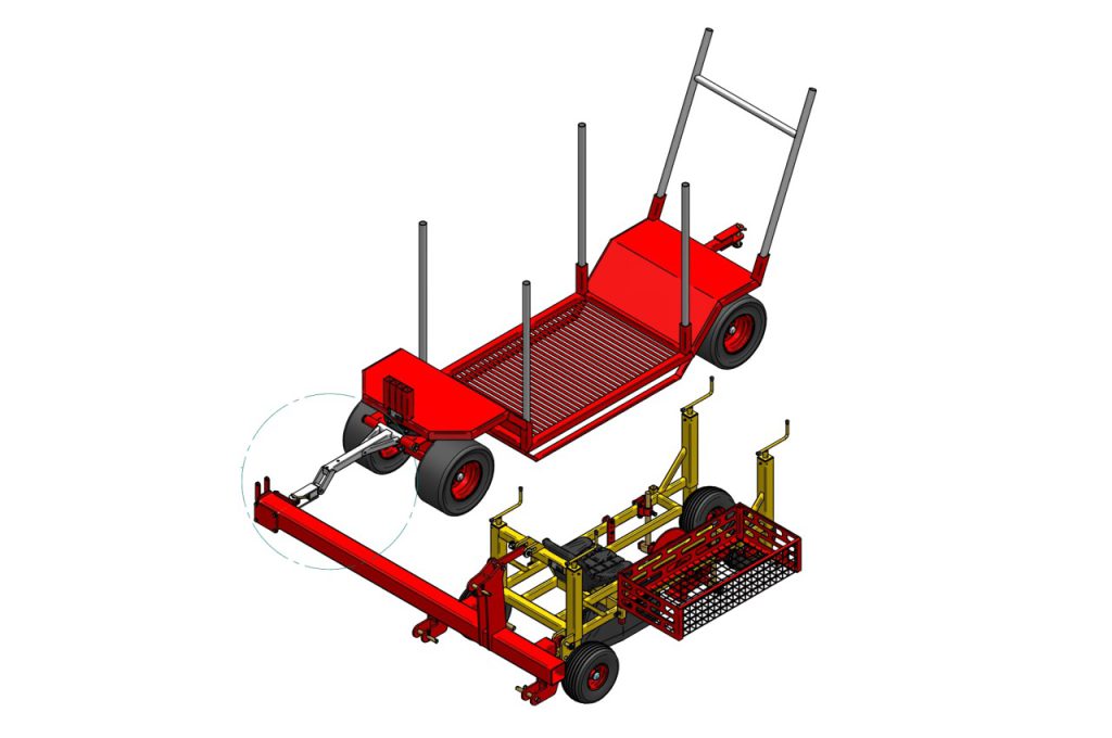 Transportwagen neben der Pflanzmaschine, für zusätzlichen Pflanzenvorrat